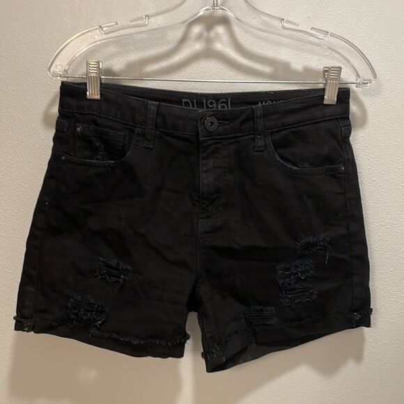 DL 1961 woman’s black Monet ultra high rise shorts - Picture 2 of 16